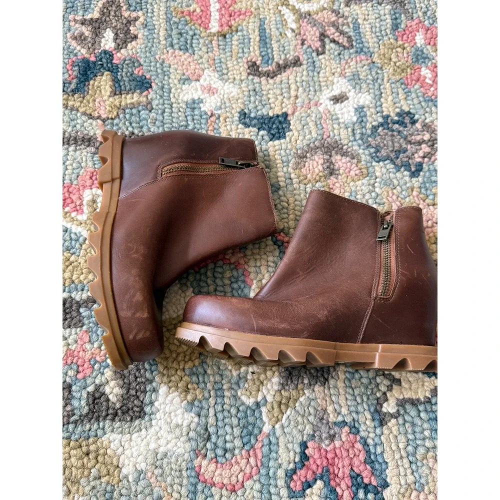 Sorel Joan of Arctic Wedge III Zip Waterproof Leather Boots 7 Hazelnut NWOB